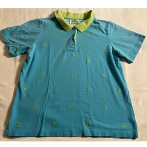 VTG. THE QUAKER FACTORY Aqua polo with embroidered turtles SZ L